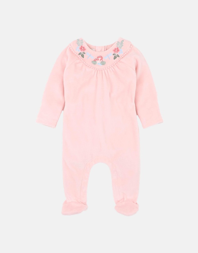 Fox & Finch - Wild Garden Embroidered Velour Zip Onesie - Babies