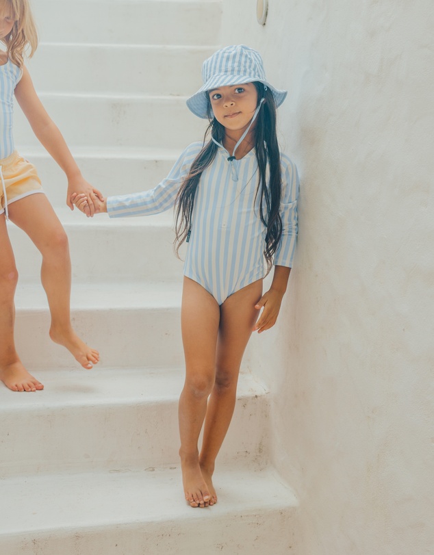 Crywolf - LONG SLEEVE SWIMSUIT Sky Blue Stripe