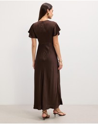 The Fated - Bella Fluted Sleeve Satin Midi Dress