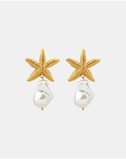 Zoe Olivia - Waterproof Starfish and Pearl Drop Stud Earrings