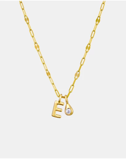 Zoe Olivia - 14K Gold Vermeil Imprint Initial E Cubic Zirconia Necklace
