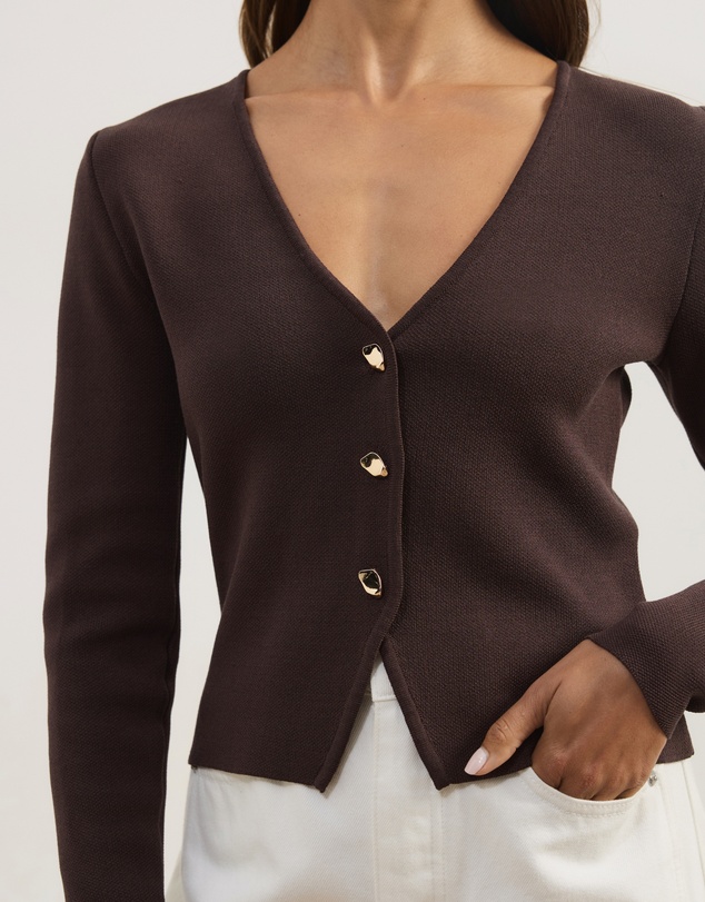 Atmos&Here - Emmi Structured Knit Cardigan Compact Knit with Gold Button