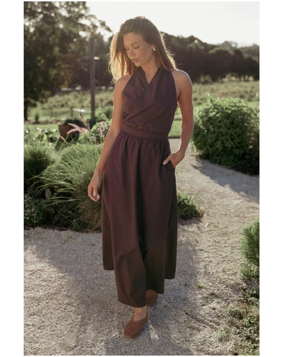 Petal & Pup - Tasmin Halterneck Maxi Dress - Espresso