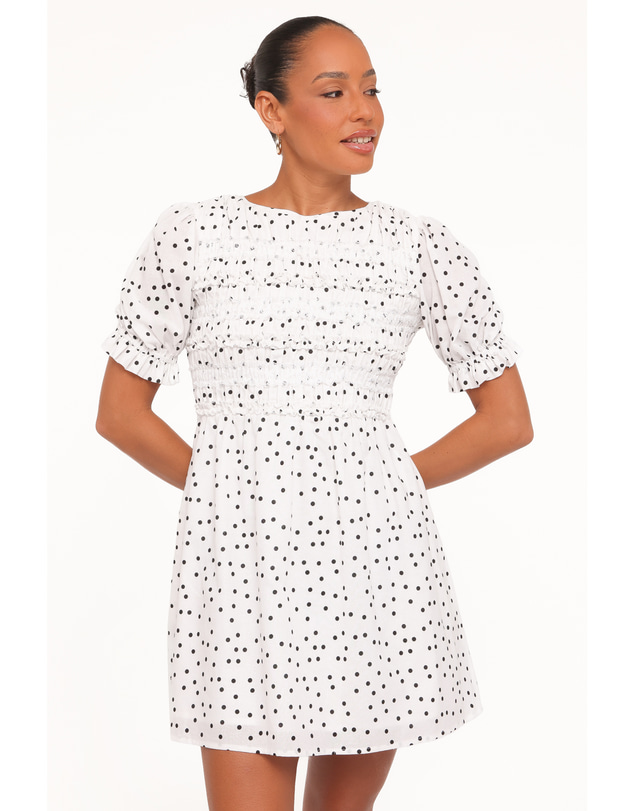 Petal & Pup - Jaclyn Mini Dress - White Polka Dot