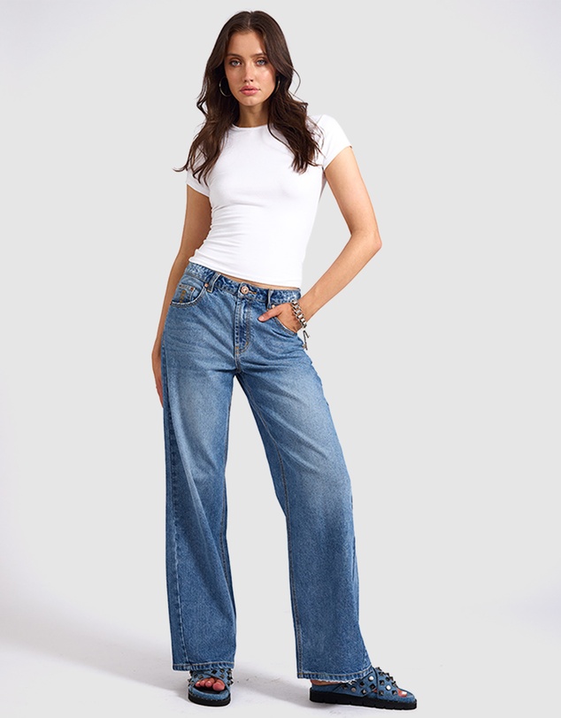 ONE TEASPOON - Jackson Mid Waist Wide Leg Denim Jeans
