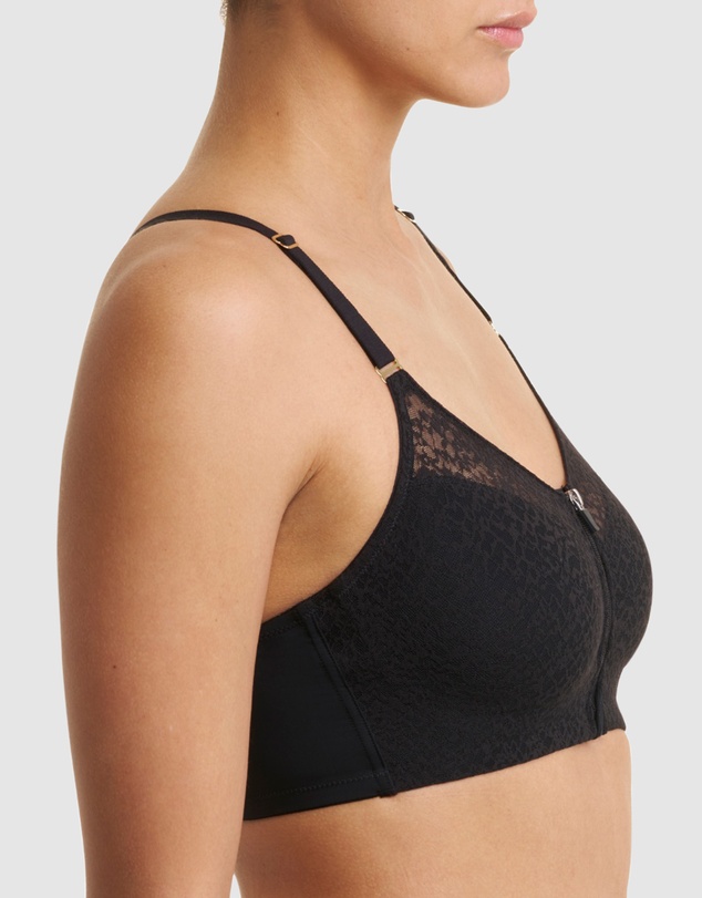 Natori - Pretty Smooth Zip Front Pocketed Post-Surgery Bra With Cotton & Lace