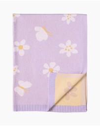 Living Textiles - Pram Knitted Blanket - Lilac Daisy Dreams
