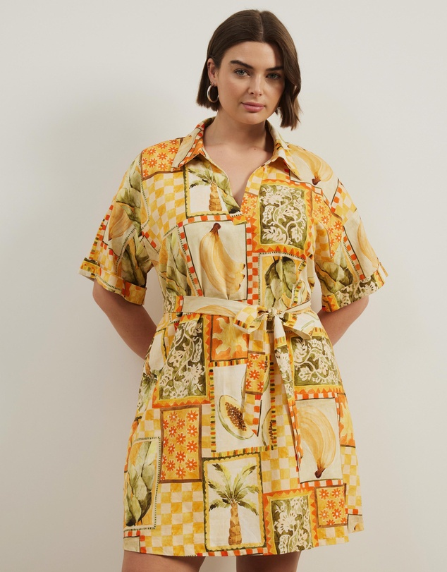 Atmos&Here Curvy - Britt Linen Blend Belted Mini Dress