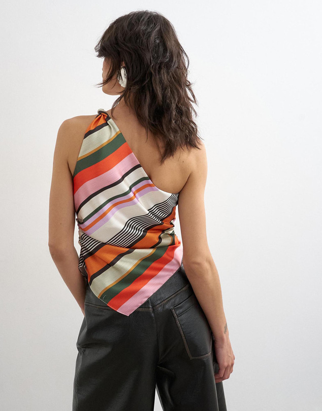 TOPSHOP - Lene Satin Stripe One Shoulder Top Wvn