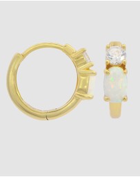 Georgini - Georgini Opal Glow White Created Opal Hoop Gold Earrings