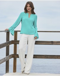 Sosandar - Ring Detail Flared Sleeve Top