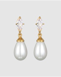 Elli Jewelry - Earrings Ear Hangers Drop Elegant with Zirconia And Shell Core Pearls in 925 Sterling Silver Gold Plated