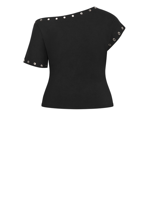 City Chic - Plus size Eyelet Off Shoulder Top - black