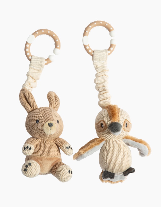 Living Textiles - 2 Pack Stroller Toys - Kangaroo & Kookaburra