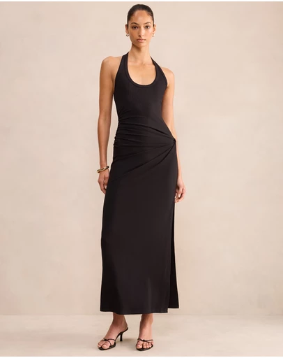 Forever New - Noa Halter Draped Ribbed Midi Dress