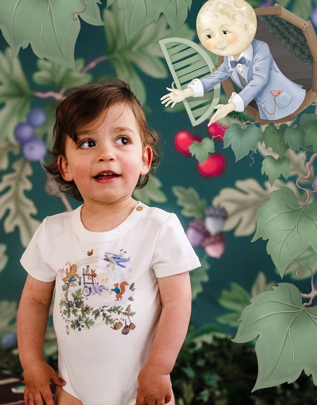 Fleur Harris - 'Up To The Land Of Goodies' Treasured Short Sleeve Bodysuit in Porcelain