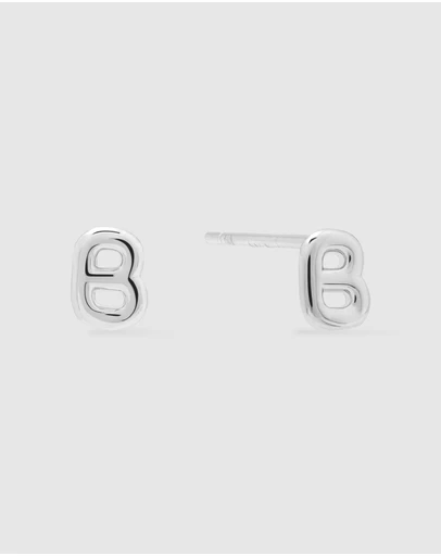 Wanderlust + Co - Alphabet Bubble Silver Stud Earrings - Letter B