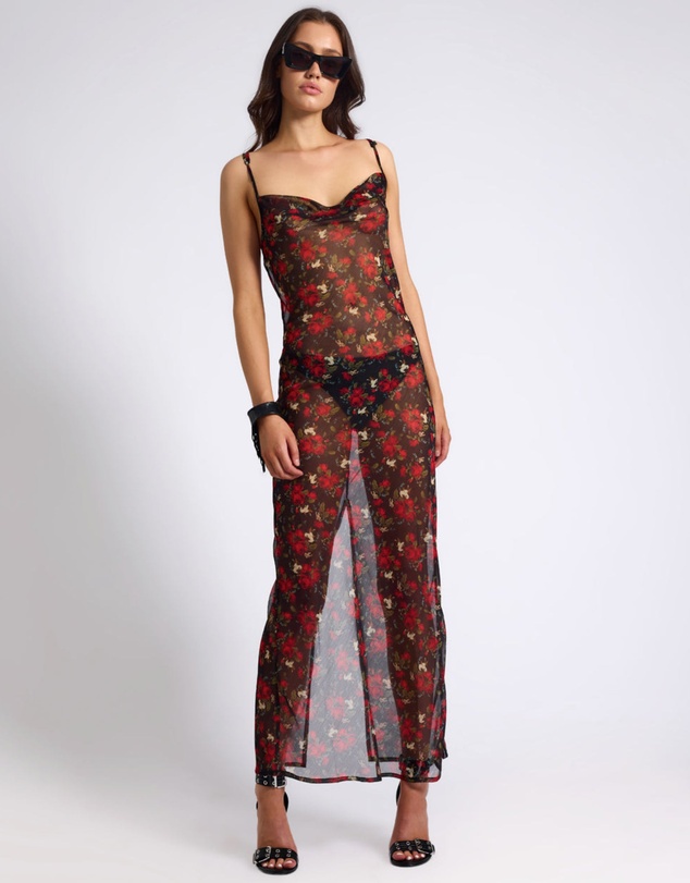 ONE TEASPOON - Flower Jagger Slip Maxi Dress - Red