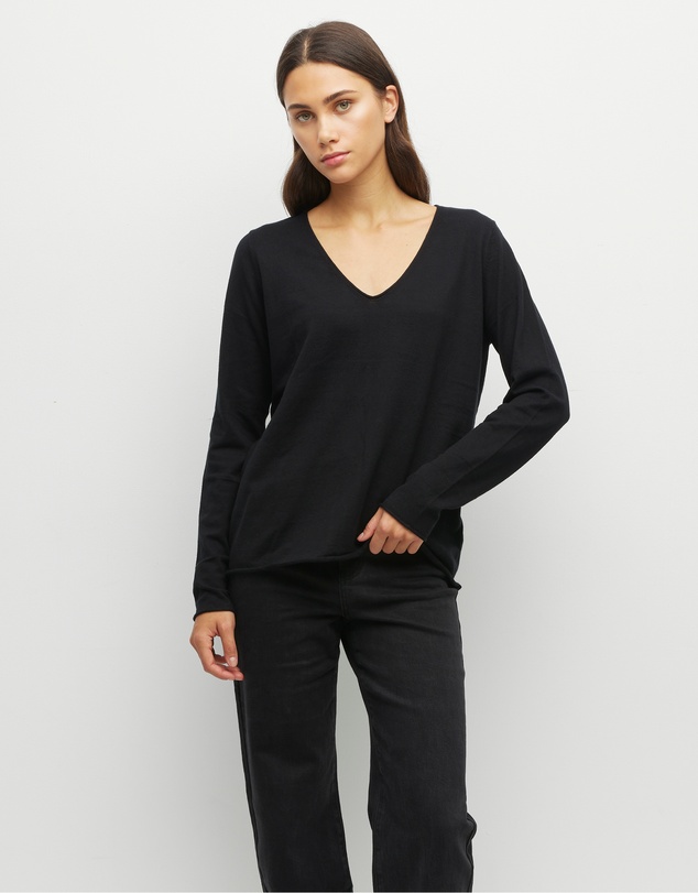 JH Lounge - JHL V-Neck L/S T (Fine Cotton Cashmere) Black