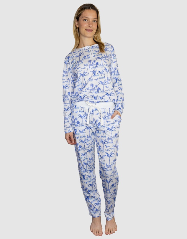 Sant And Abel - Women's Skydog Toile Blue Jersey Long PJ Set