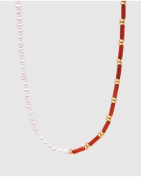 Nialaya Jewellery - Pearl Choker with Red Agate