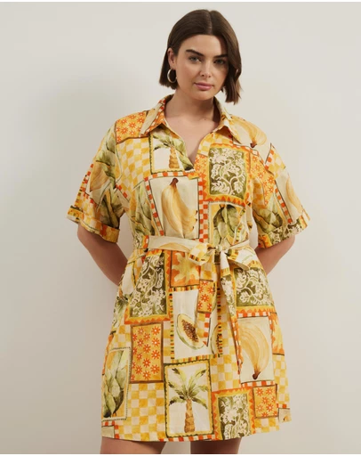 Atmos&Here Curvy - Britt Linen Blend Belted Mini Dress