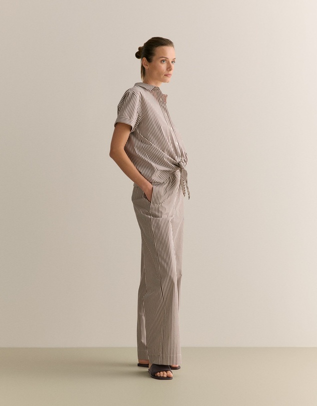 Trenery - Cotton Poplin Stripe Pull On Pant in Chocolate