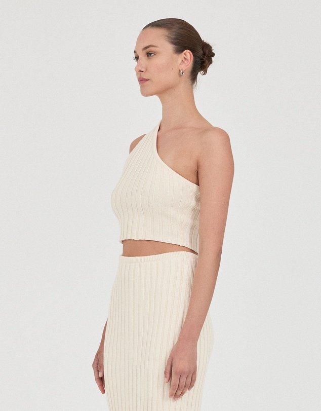 FRIEND of AUDREY - The Cotton Rib One-Shoulder Top