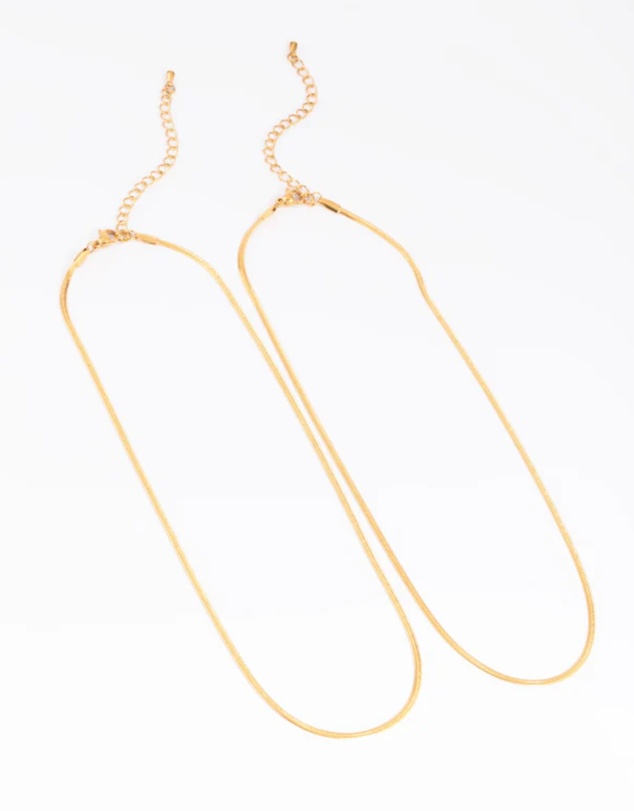 Lovisa - Waterproof Gold Plated Stainless Steel Fine Chain Necklace 2-Pack