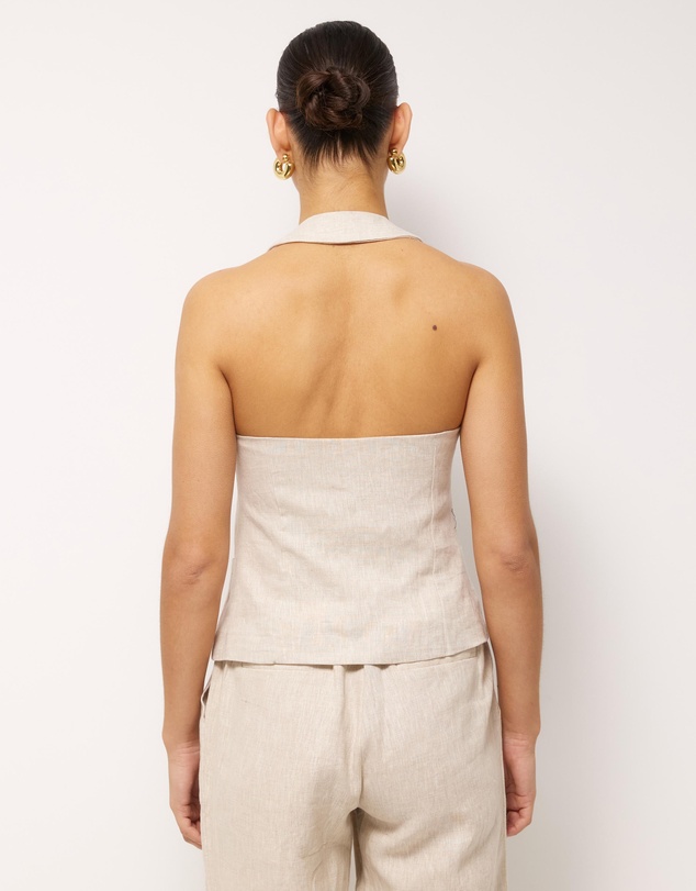 AERE - Ana Linen Button Front Halter Top