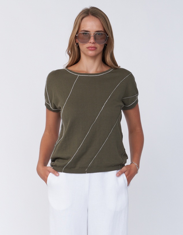 Amelius - Fern Contrast Detail Short Sleeve Knit