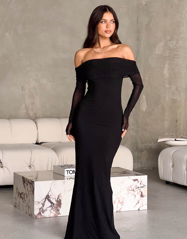 Beginning Boutique - Coraline Black Long Sleeve Maxi Dress