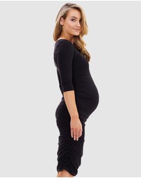 Bamboo Body - 3/4 Sleeve Ruched Maternity Dress