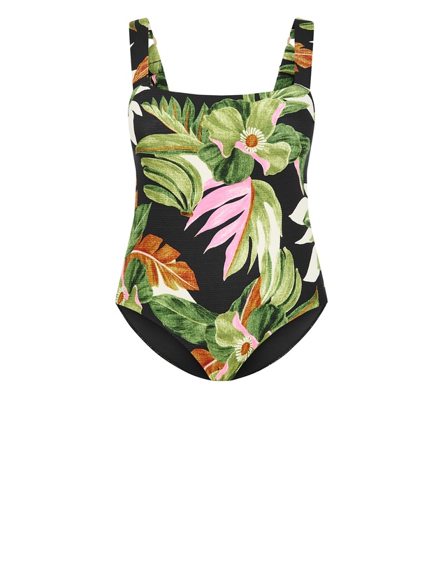 City Chic - Plus size Paradiso Print 1 Piece - black