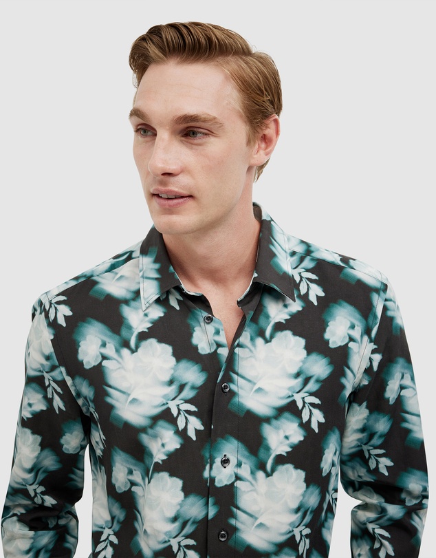 Politix - Distorted Floral Printed Long Sleeve Shirt
