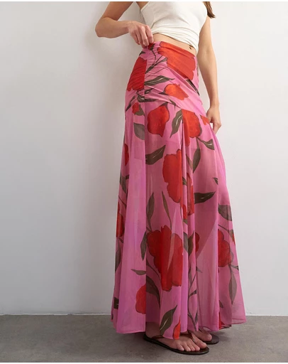 TOPSHOP - Skyler Floral Drop Waist Skirt Woven