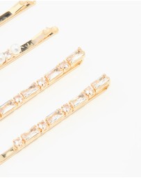 Lovisa - Gold Cubic Zirconia & Pearl Hair Clips 6-Pack