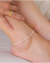 Elli Jewelry - Anklet Classic with Freshwater Pearls in 925 Sterling Silver Gold Plated