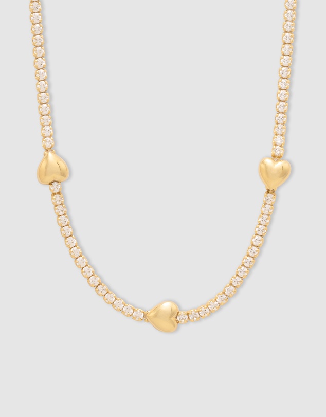 Wanderlust + Co - Heart Pave 14K Gold Vermeil Petite Tennis Necklace