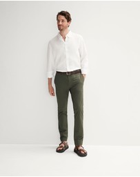 Trenery - Tailored Fit Linen Piece Dyed Long Sleeve Shirt in White
