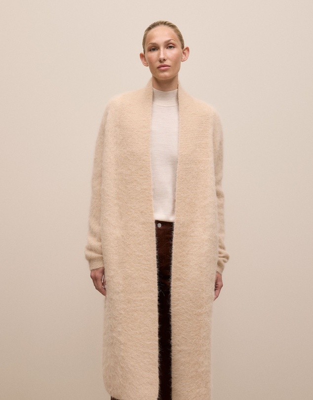 Trenery - Brushed Alpaca Longline Cardigan in Oat Marle