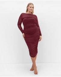 City Chic - Plus size Anastasia Ruched Midi Skirt - choc cherry