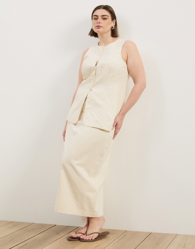Atmos&Here Curvy - Heidi Linen Blend Midi Skirt