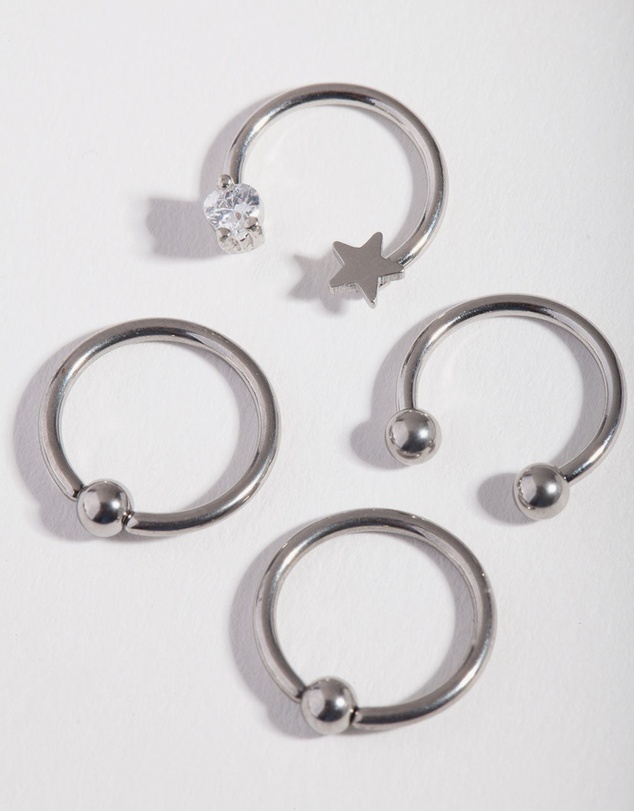 Lovisa - Surgical Steel Silver Celestial Mixed Earring 4-Pack