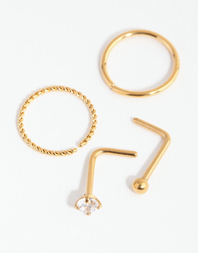 Lovisa - Gold Surgical Steel Diamante Twist Nose Ring 4-Pack
