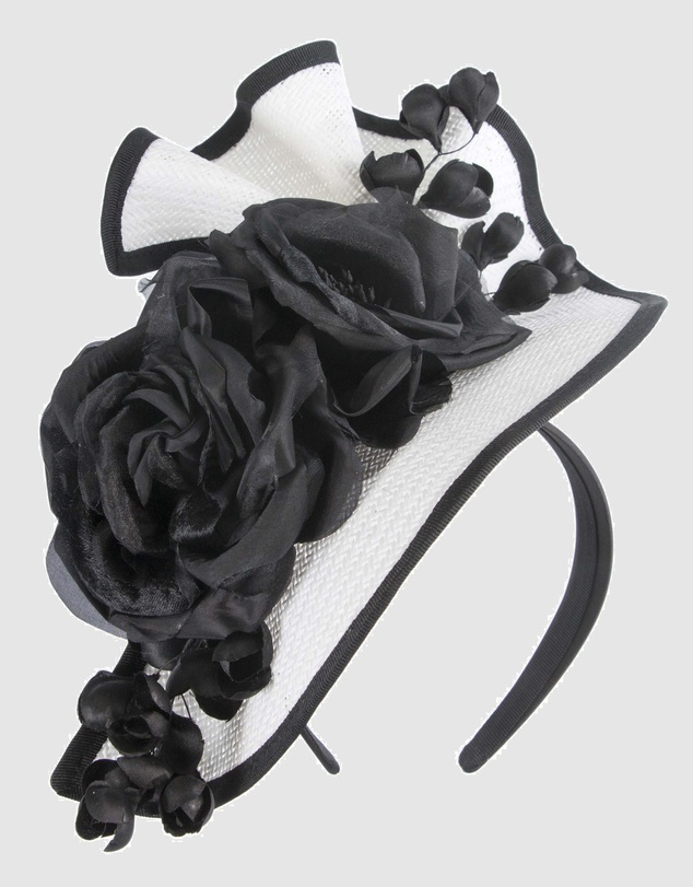 Fillies Collection - Bespoke Sculpted White Black Racing Fascinator