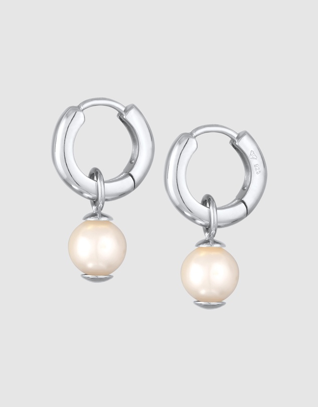 Kuzzoi - ICONIC EXCLUSIVE - Pearl Hoop Earrings in 925 Sterling Silver