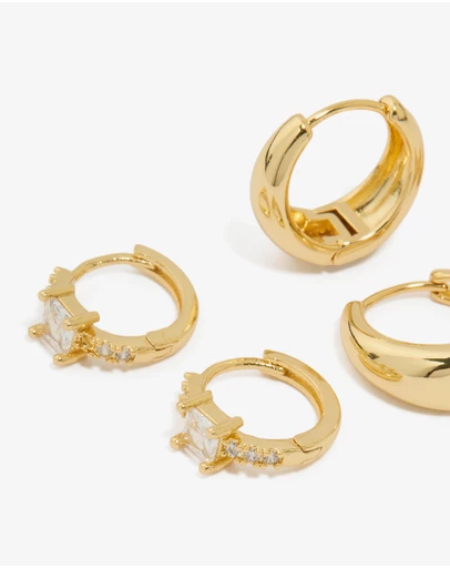 Lovisa - Gold Plated Brass Cubic Zirconia Huggie Earrings 3-Pack