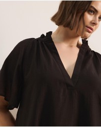 Atmos&Here Curvy - Amina Linen Blend A-Line Mini Dress with Butterfly Sleeve
