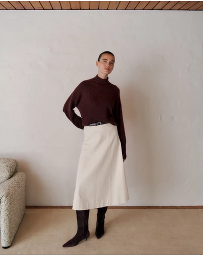 Trenery - Natural Seed Denim Panelled Skirt in Ecru